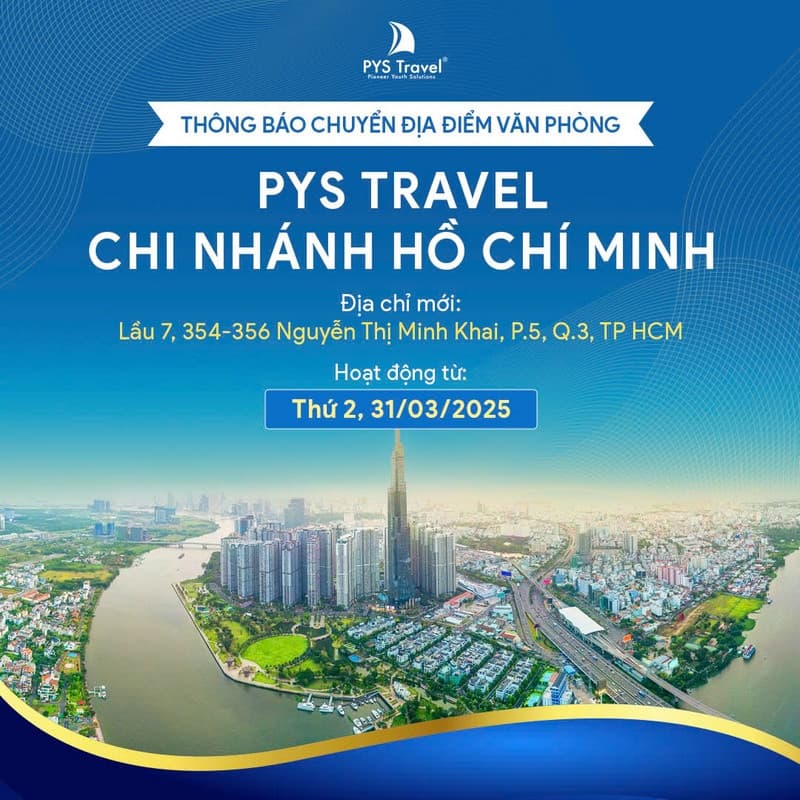 PYS Travel thay đổi địa điểm chi nhánh Hồ Chí Minh