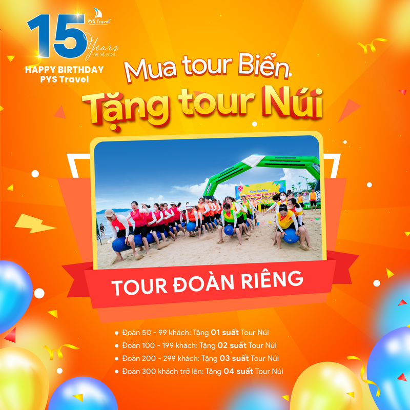 Ưu đãi tour đoàn du lịch PYS Travel, PYS Travel 15 năm