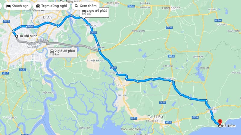 cách di chuyển đến hồ tràm